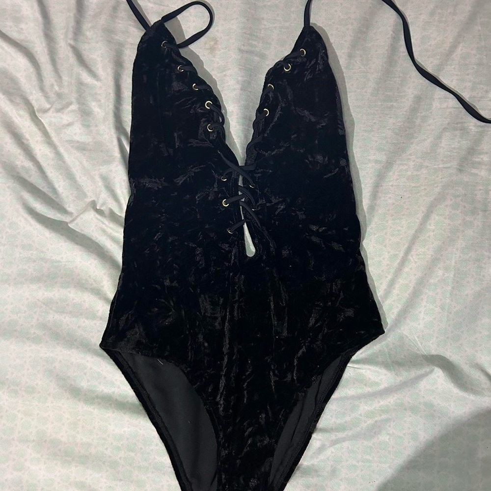 Black velour bodysuit